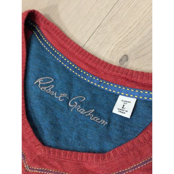 Men's Robert Graham Collectors Classic Fit Dark Red V-Neck T-Shirt Size L - Picture 4 of 7